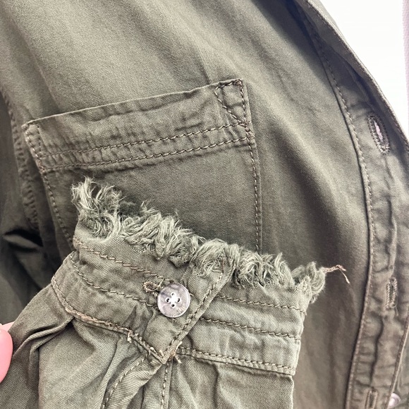 100% Cotton Army Green Tunic Fringe Button Up - Picture 7 of 9